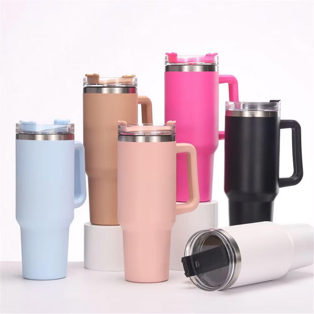 40oz Stainless Steel Insulated Travel Tumbler with Handle & Straw – Keeps Drinks Hot & Cold