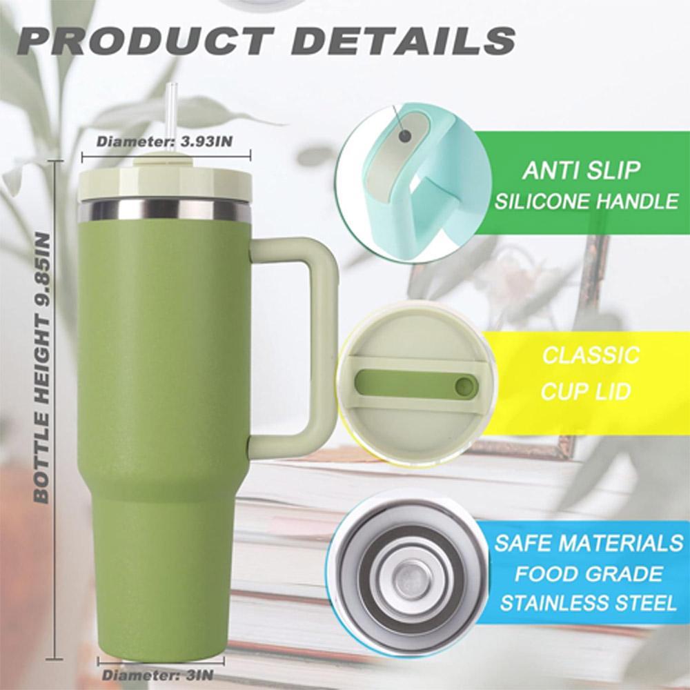 40oz Stainless Steel Insulated Travel Tumbler with Handle & Straw – Keeps Drinks Hot & Cold