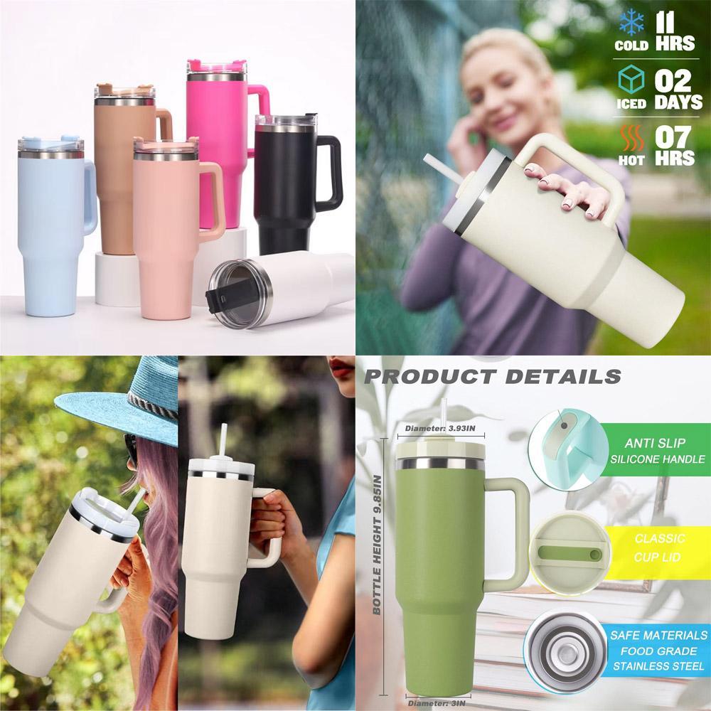 40oz Stainless Steel Insulated Travel Tumbler with Handle & Straw – Keeps Drinks Hot & Cold