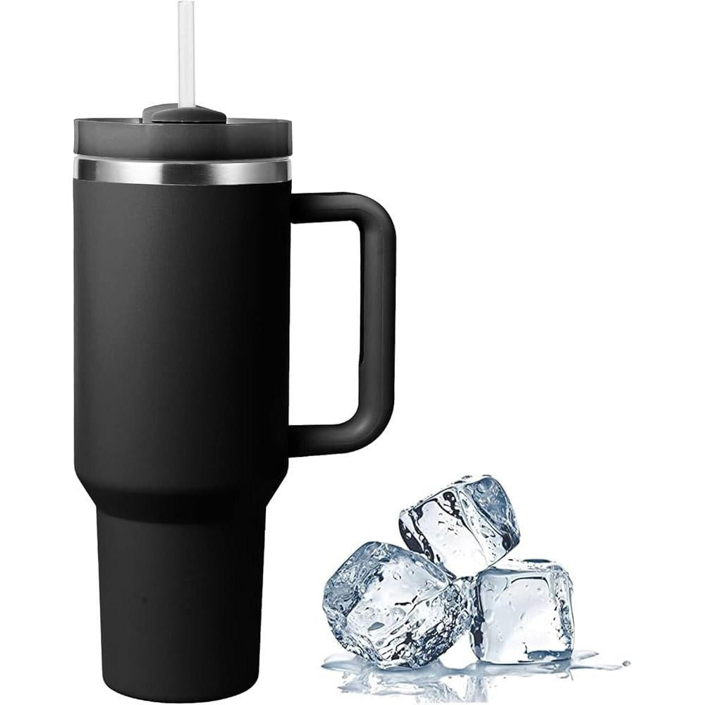40oz Stainless Steel Insulated Travel Tumbler with Handle & Straw – Keeps Drinks Hot & Cold